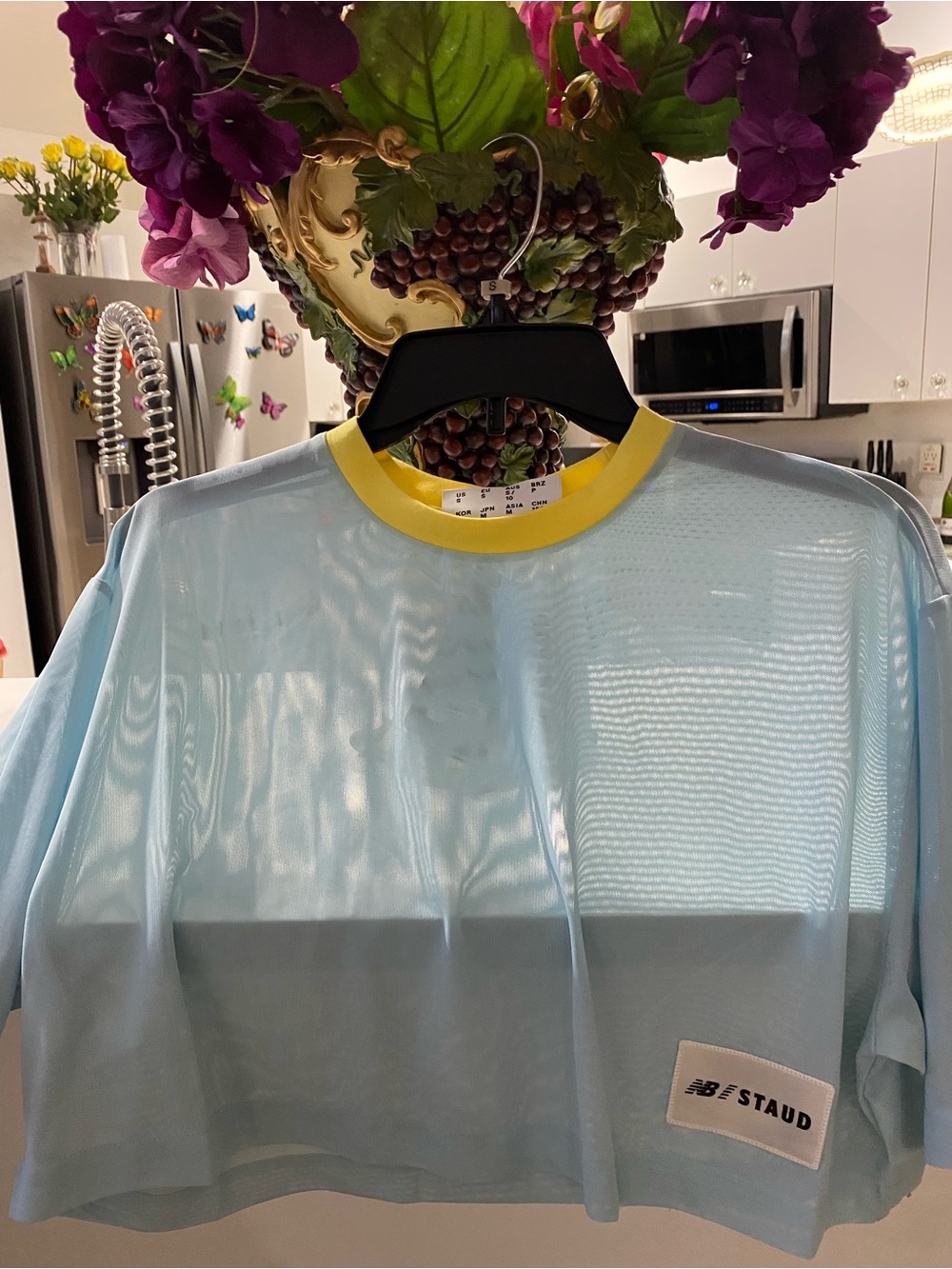 New Balance Light Blue Short Sleeve Mesh Tee with Yellow Neck